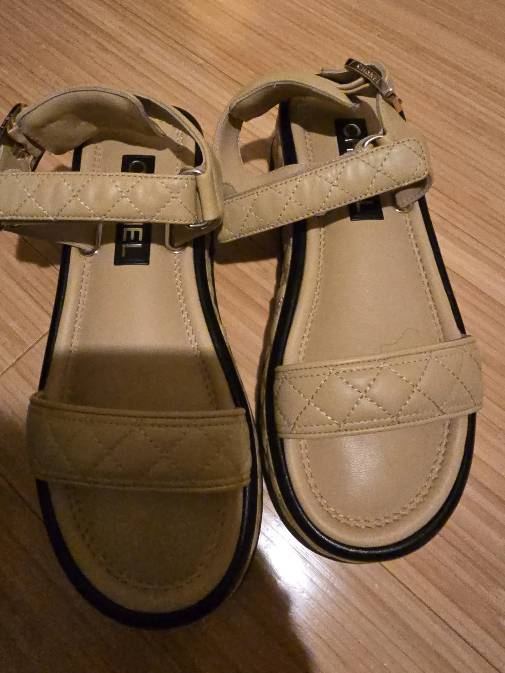 Chanel 22A Quilted Lambskin Platform Sandals - Beige/Black - Size 38C (New) - Picture 8 of 11